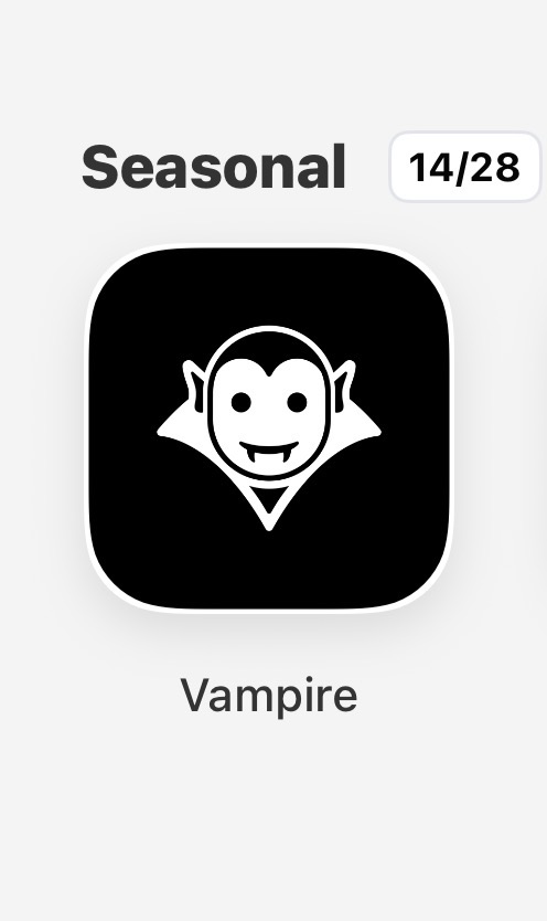 A picture of a badge from the Red Cross App showing a happy vampire
